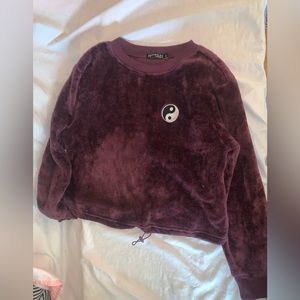 Dark purple teddy sweater. Yin Yang patch